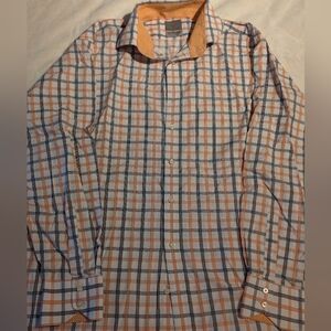 Thomas Dean Men's Orange and Black Checkered Shirt. XXL